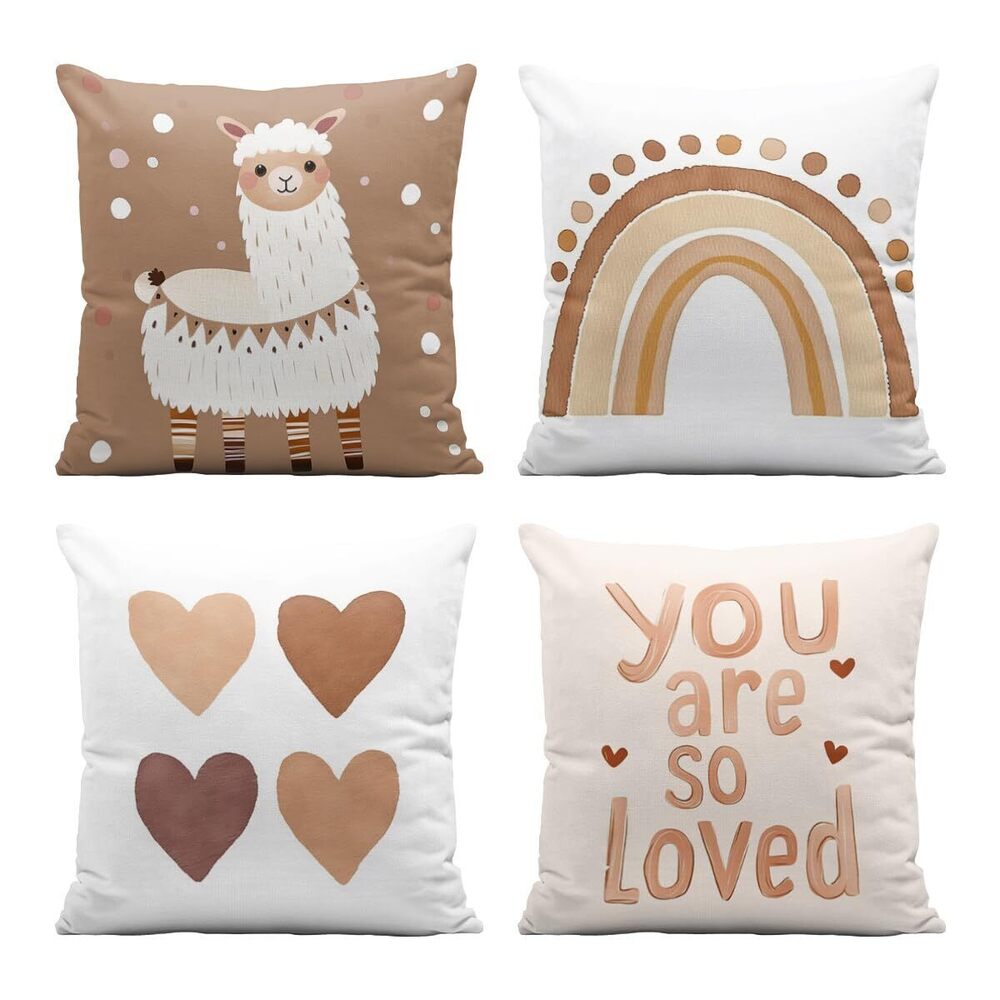 4768 Cute Rainbow Pillow Covers 18x18 Inch Set of 4, Cute Alpaca Heart Love